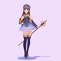 Game Movie Character Female Mage Wearing Blue Purple Dress with Headpiece and Red Gem Staff