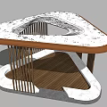 Wooden Pergola Design With Patterned Ceiling And Vertical Columns On Stone Platform 3d model