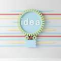 Background Wall Decorated with Light Bulb Shape Word Idea and Colorful Lines 3d model