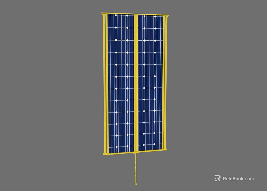 Blue Double Panel Screen with Yellow Frame and Grid Design 3d model