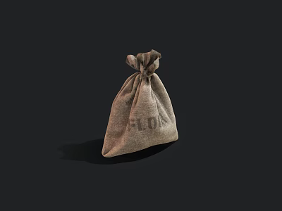 Rustic Canvas Flour Bag With Drawstring Closure Isolated On Black Background 3d model