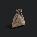 Rustic Canvas Flour Bag With Drawstring Closure Isolated On Black Background 3d model