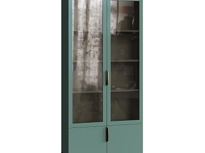 Modern Teal Display Cabinet with Glass Doors and Multiple Storage Shelves 3d model