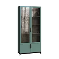 Modern Teal Display Cabinet with Glass Doors and Multiple Storage Shelves