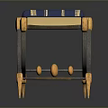 Elegant Classic Stool with Blue Striped Cushion Golden Decorations and Black Frame Curved Legs