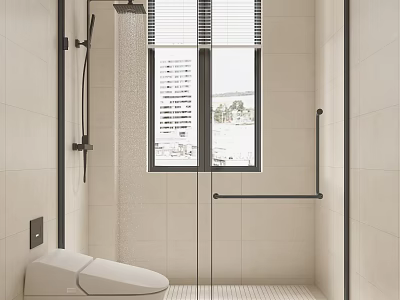 Modern Bathroom Interior Design With Glass Shower Toilet Window View And Tile Walls 3d model