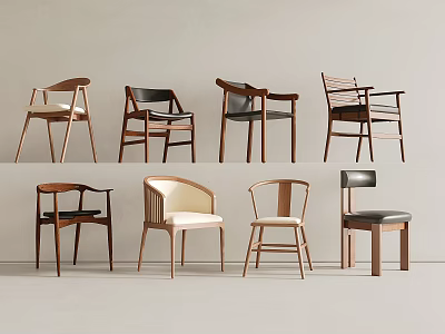Modern Leisure Chairs Featuring Various Wooden Frame Styles And Comfortable Seats 3d model