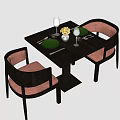 Black Square Dining Set With Brown Upholstered Chairs Green Plates Wine Glass And Yellow Flower