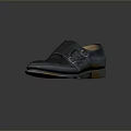 Classic Black Leather Shoes With Two Metal Buckles And Brown Sole Premium Design