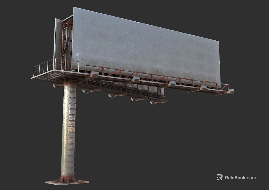 Large Blank Outdoor Billboard With Metal Support Pole And Industrial Structure Design 3d model 