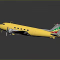 Vintage Yellow Airplane with Propellers Silver Wings Detailed Fuselage and Reflection on Black Background