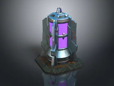 Scenic Landscape Featuring Metal Structure With Purple Door And Rocky Base 3d model