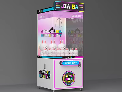 Fun Claw Machine with Rabbit Dolls Pink White Design JIA BA Sign and DOLL CLUB 3d model