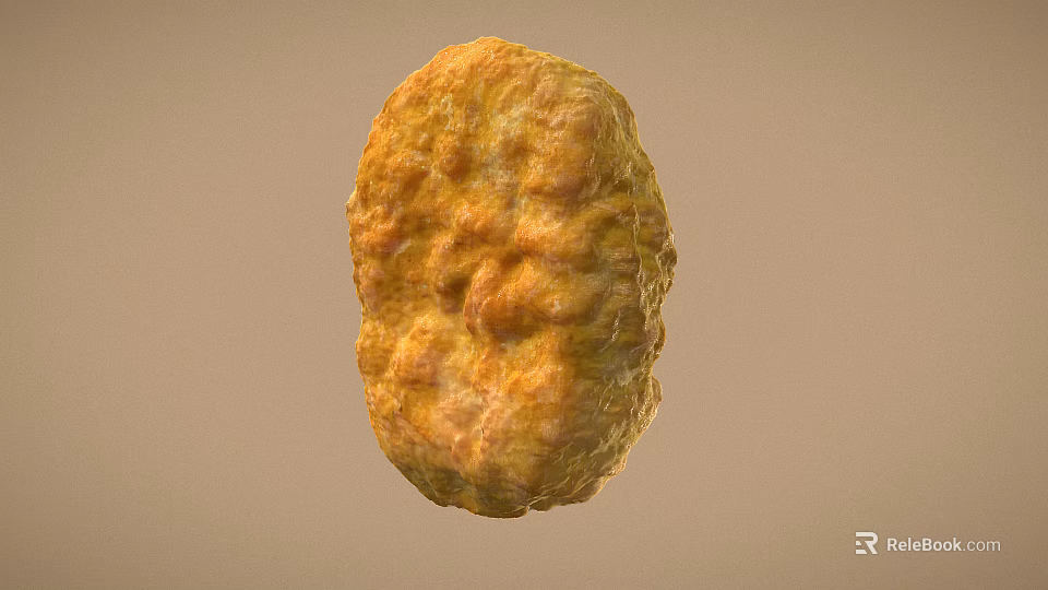 Golden Yellow Oval Shaped Wrinkled Surface Freshly Baked Food On Plain Beige Background 3d model 