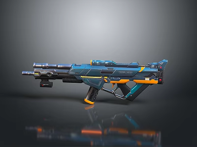 Futuristic Blue And Orange Sci Fi Weapon With Scope And Modern Sleek Design 3d model