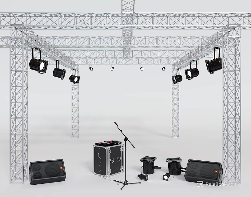 Public Facility with Truss Structure Lighting Microphone Stand and Speakers 3d model 