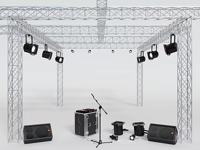 Public Facility with Truss Structure Lighting Microphone Stand and Speakers 3d model