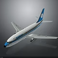 Blue And White SARENA Airplane Model With Gray Background And Reflective Surface 3d model