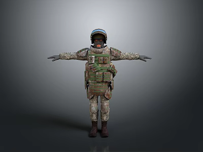 Man In Camouflage Uniform With Helmet And Gear Standing In Open Arms Pose 3d model