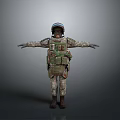 Man In Camouflage Uniform With Helmet And Gear Standing In Open Arms Pose