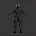 Game Movie Character In Gray Protective Suit With Helmet And Goggles Standing Pose
