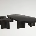Modern Minimalist Black Oval Coffee Table With Two Small Stools And Sleek Design 3d model