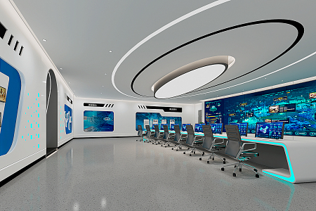 Modern Monitoring Room Data Center Exhibition Hall 3d model