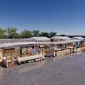 Outdoor Market Stalls With White Canopies Display Various Goods On Stone Pavement Under Blue Sky
