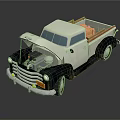 Vintage Gray Black Truck With Open Hood And Wooden Cargo Bed Classic Design