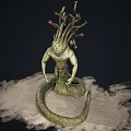 Detailed Fantasy Mythical Creature With Snake Body Humanoid Upper And Vine Head Red Flowers