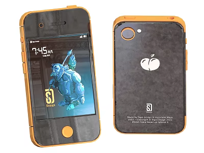 iPhone Case With Golden Border Black Back Screen Showing Game Character S Logo 3d model