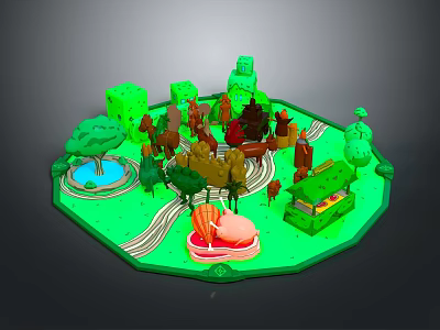 Futuristic Sci-Fi Island Terrain With Vibrant Vegetation Colorful Structures Luminous Elements And Pathways 3d model