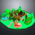 Futuristic Sci-Fi Island Terrain With Vibrant Vegetation Colorful Structures Luminous Elements And Pathways