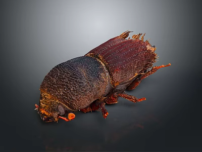 Dark Brown Beetle With Shiny Exoskeleton And Orange Legs On Gray Background 3d model