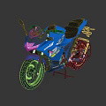 Blue Modern Motorcycle With Sleek Body Black Seat And Alloy Wheels