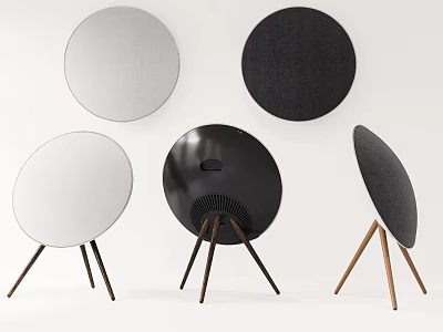Modern Stylish Circular Wireless Speakers With Wooden Tripod Stands And Various Colors 3d model