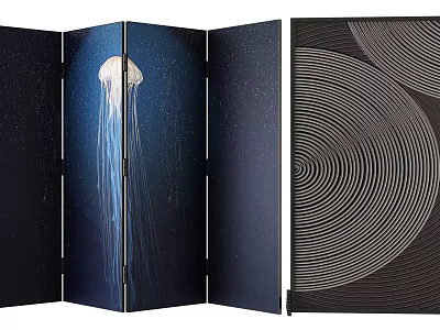 Modern Decorative Screen With Jellyfish Pattern And Spiral Lines On Dark Background 3d model