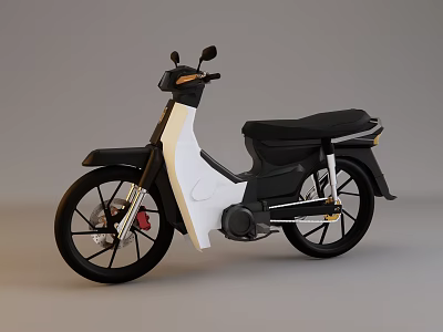 Black and White Scooter Style Motorcycle With Black Seat Wheels and White Body 3d model