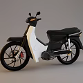 Black and White Scooter Style Motorcycle With Black Seat Wheels and White Body