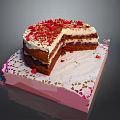 Layered Cream Cake With Red Berry Crumbs And Sliced On Decorative Pink Tray