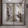 Modern Bathroom Interior Design With Marble Countertop Double Sink Large Mirror And Towel Rack