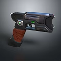 Futuristic Pistol With Wooden Grip Metallic Components And Green Indicator Light