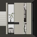 Modern Shoe Cabinet Design With Wooden Panels And Decorative Plant In Entryway