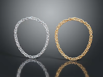 Shiny Silver And Gold Chain Design Metal Bracelets For Elegant Jewelry Look 3d model