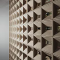 Modern Geometric Wooden Cube Partition Wall Design With Interior Openings And Windows