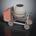 Mobile Concrete Mixer With Gray Drum Red Cover And Four Wheels