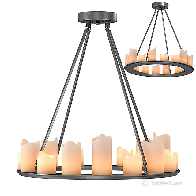 Modern Black Metal Chandelier With Multiple Candle Shaped Illuminated Lights 3d model 