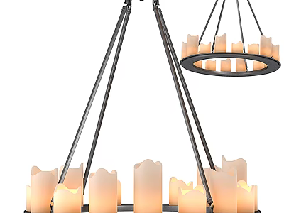 Modern Black Metal Chandelier With Multiple Candle Shaped Illuminated Lights 3d model