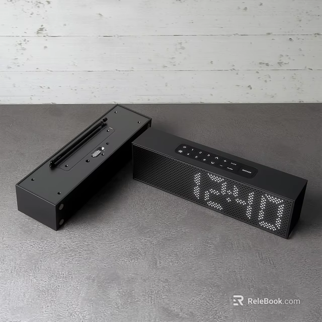 Black Digital Display Speaker with Time Function and Button Control 3d model 