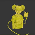 Girl with Pigtails Overalls and Stitches Holding White Cat Doll Sculpture